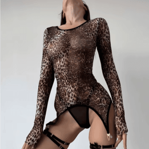Bodi con estampado de leopardo de manga larga